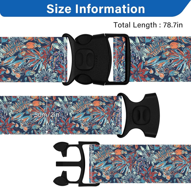 ZHOMA Luggage Straps for Suitcases, Travel Adjustable Belt with Quick Release Buckle, Heavy Duty Nylon Bag Packing Strap, Unique Bright Identifiers Business Travel Accessories (2 Pack) - Blue Flowers - Image 4